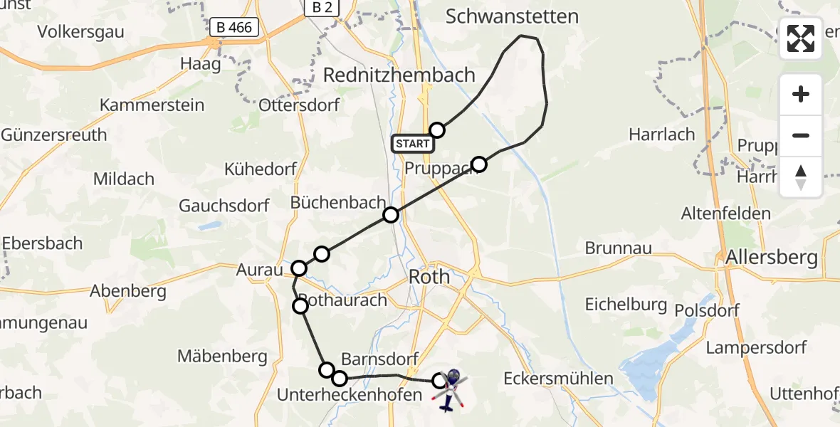 Flugroute Polizeihubschrauber Roth - Flugplatz Roth, 26 August 2026, 23:12
