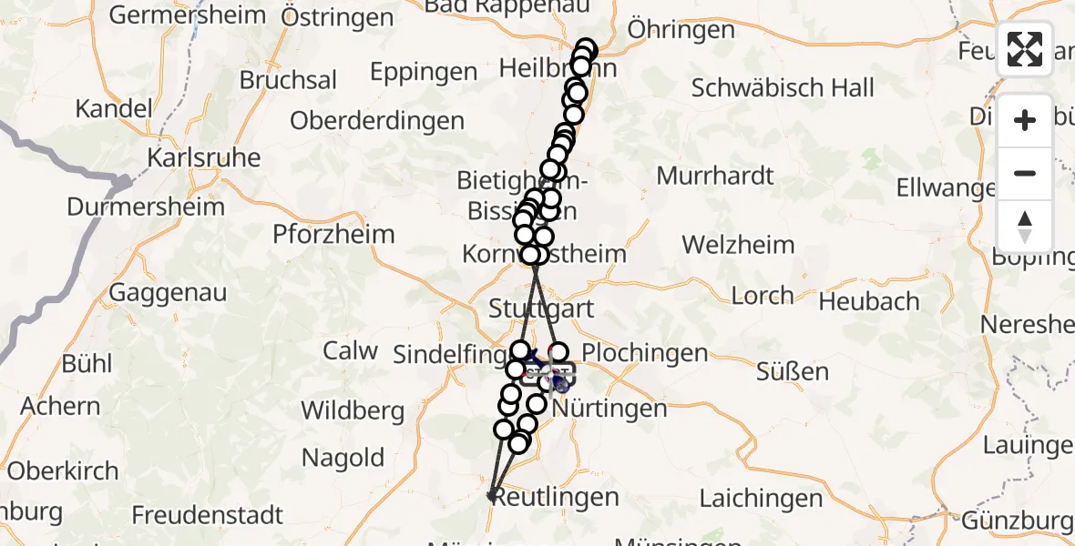 Flugroute Polizeihubschrauber Flughafen Stuttgart - Flughafen Stuttgart, 26 August 2026, 23:32