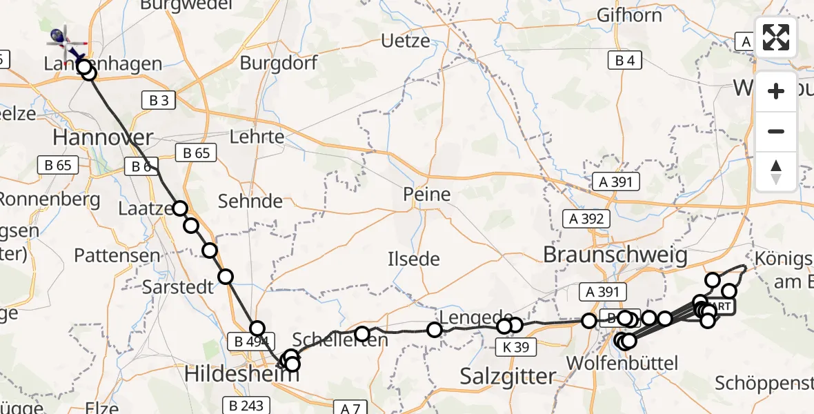 Flugroute Polizeihubschrauber Veltheim (Ohe) - Flughafen Hannover, 27 August 2026, 01:31