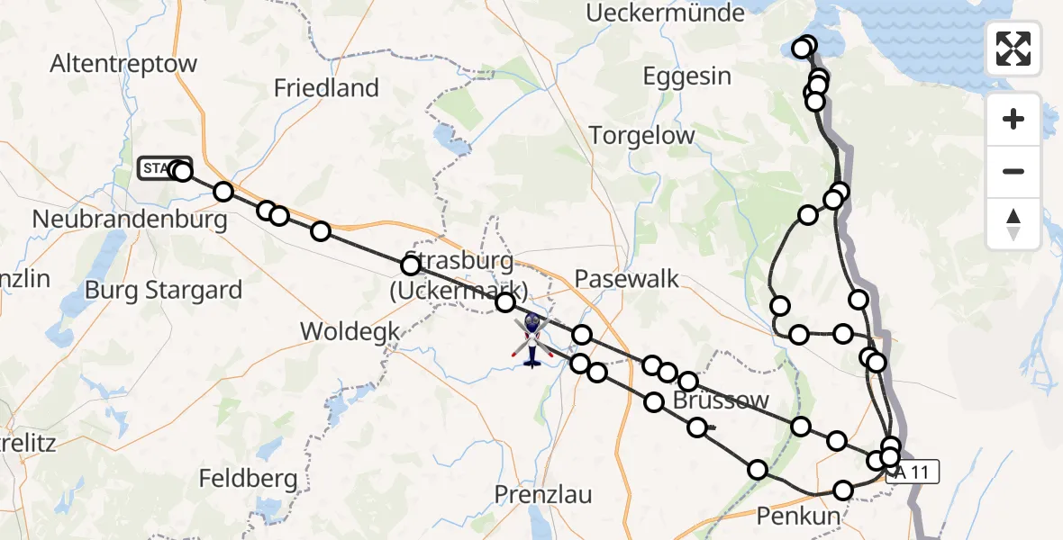 Flugroute Polizeihubschrauber Neubrandenburg Trollenhagen Flughafen - Uckerland, 27 August 2026, 03:03