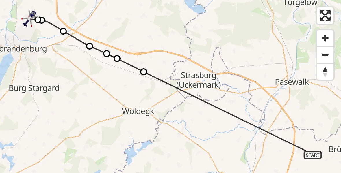Flugroute Polizeihubschrauber Carmzow-Wallmow - Neubrandenburg Trollenhagen Flughafen, 27 August 2026, 04:18