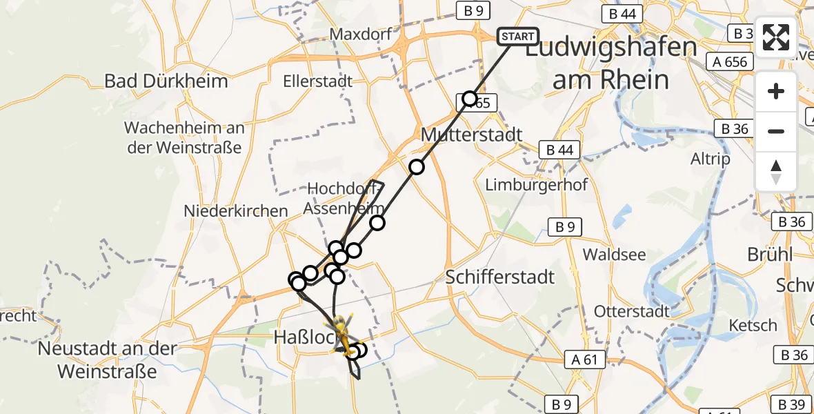 Flugroute Rettungshubschrauber Ludwigshafen am Rhein - Haßloch, 27 August 2026, 05:21