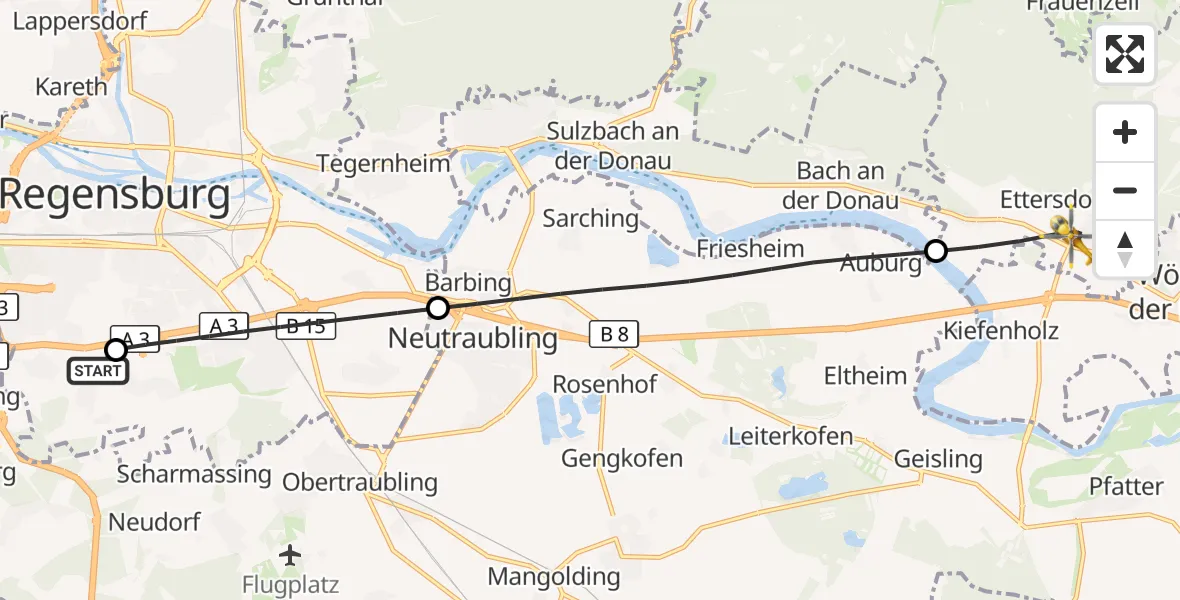 Flugroute Rettungshubschrauber DRF Air Rescue Station Regensburg / Regensburg University Hospital - Wiesent, 27 August 2026, 05:34