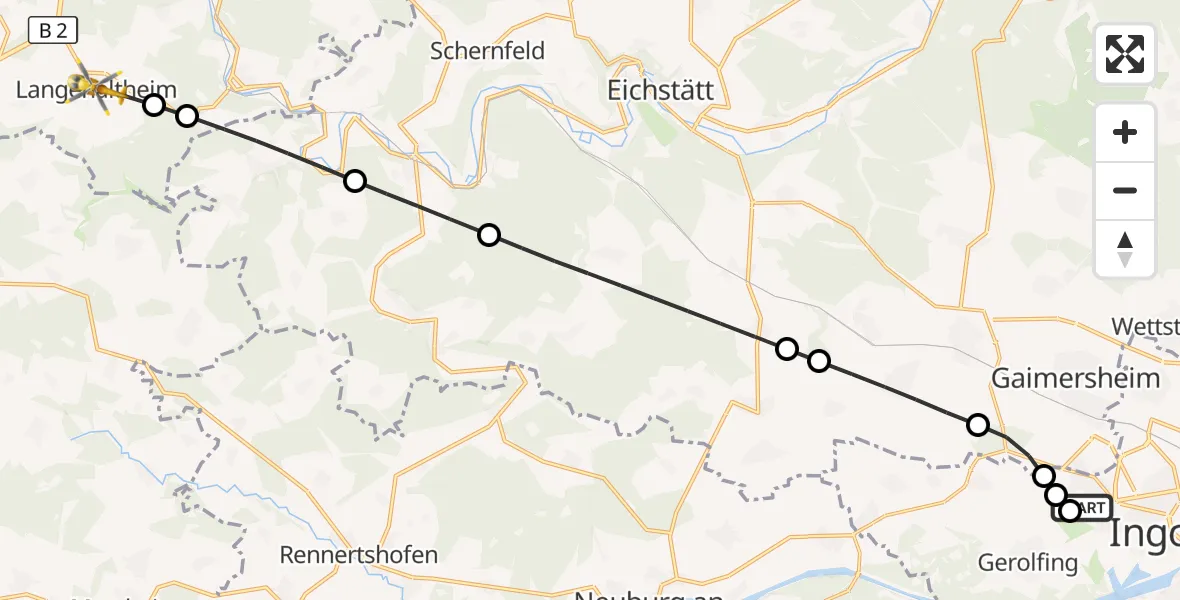 Flugroute Rettungshubschrauber Ingolstadt Hospital - Langenaltheim, 27 August 2026, 06:10