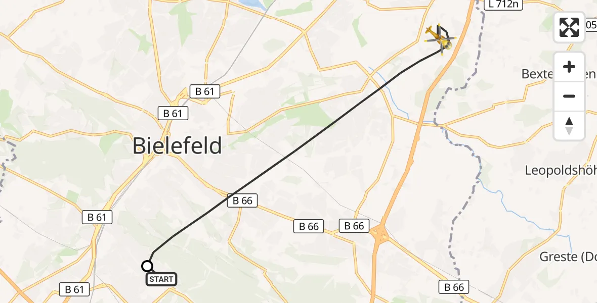Flugroute Rettungshubschrauber Luftrettungszentrum Bielefeld - Bielefeld, 27 August 2026, 06:11