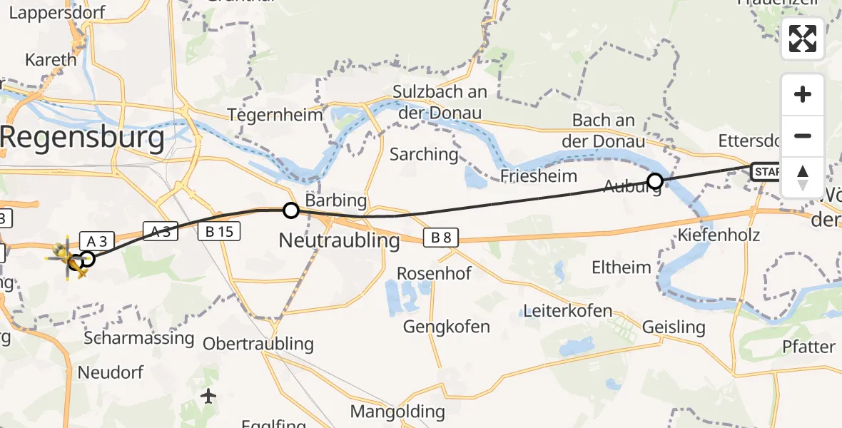 Flugroute Rettungshubschrauber Wiesent - DRF Air Rescue Station Regensburg / Regensburg University Hospital, 27 August 2026, 06:12