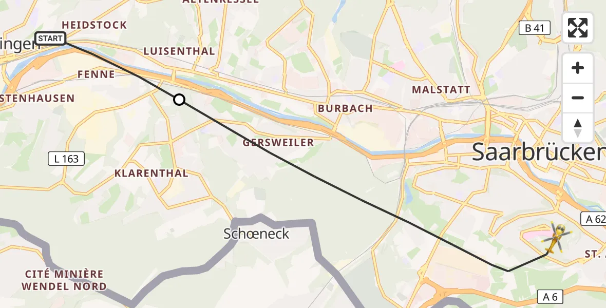 Flugroute Rettungshubschrauber Völklingen - Saarbrücken, 27 August 2026, 06:26