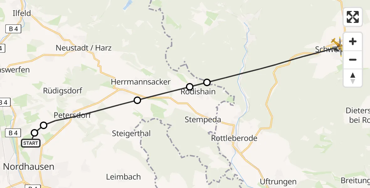 Flugroute Rettungshubschrauber Südharz Hospital Nordhausen - Südharz, 27 August 2026, 06:27