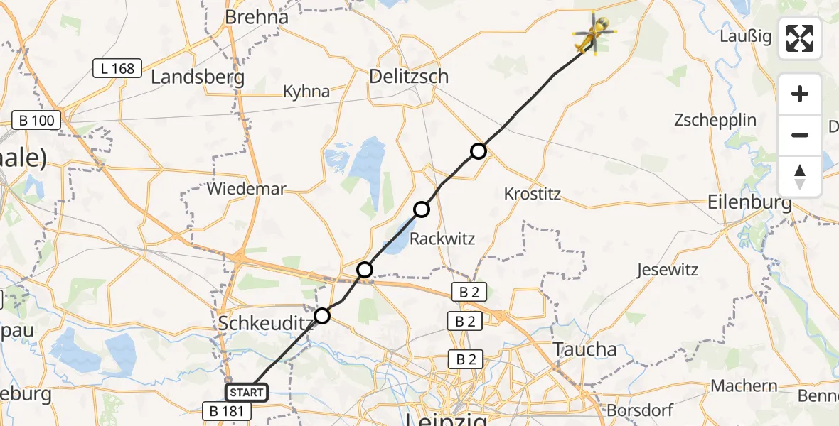 Flugroute Rettungshubschrauber Schkeuditz - Schönwölkau, 27 August 2026, 06:45