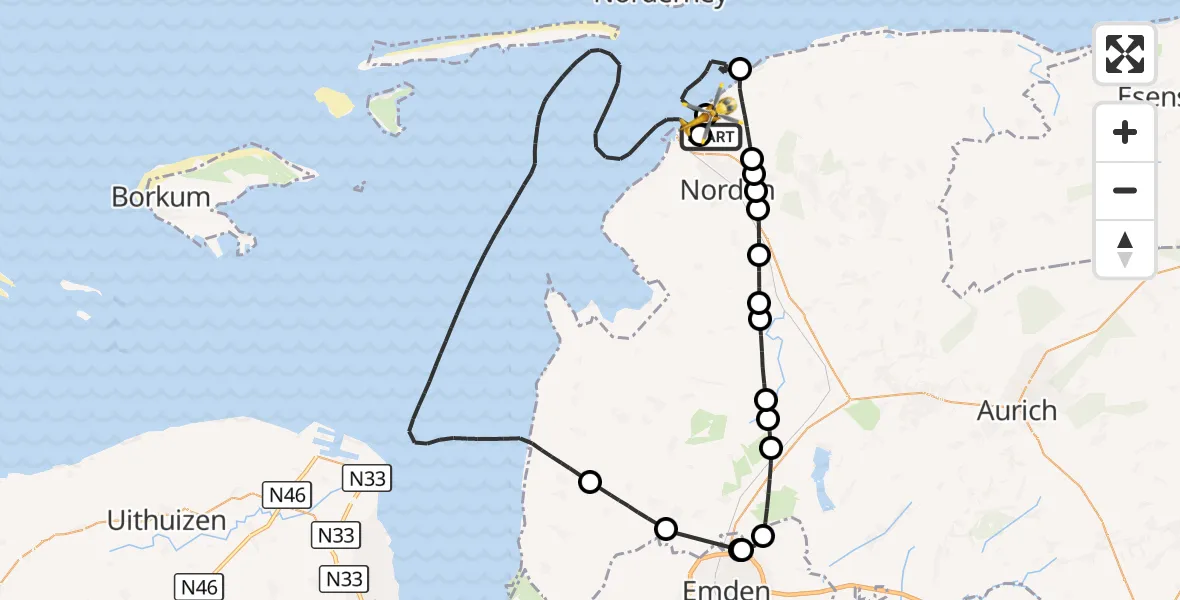 Flugroute Ambulanzhubschrauber Norden - Norden-Norddeich Flughafen, 27 August 2026, 06:49