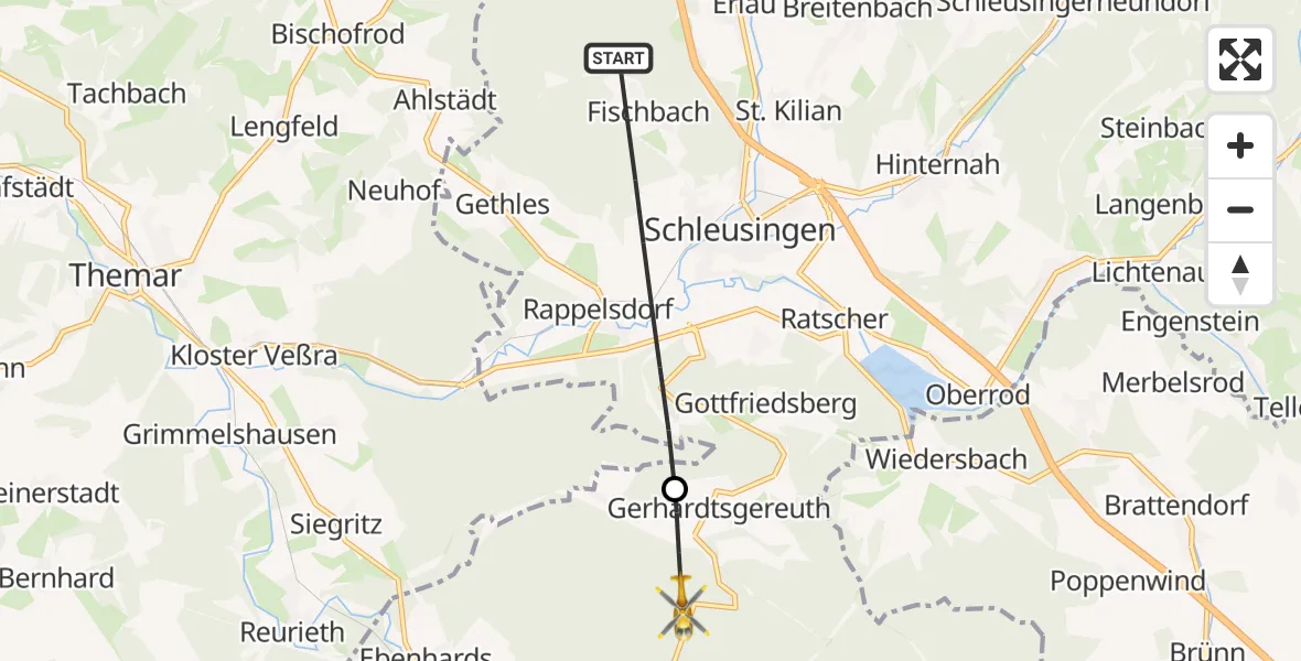 Flugroute Rettungshubschrauber Schleusingen - Hildburghausen, 27 August 2026, 06:50