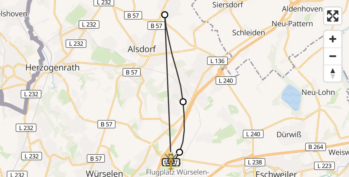Flugroute Rettungshubschrauber Aachen-Merzbrück Flughafen - Aachen-Merzbrück Flughafen, 27 August 2026, 07:05