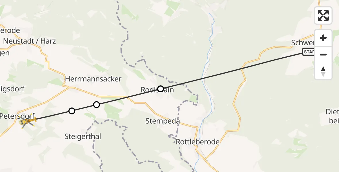 Flugroute Rettungshubschrauber Südharz - Nordhausen, 27 August 2026, 07:06
