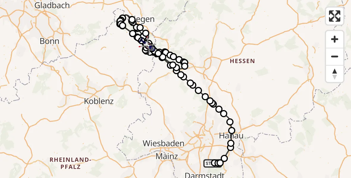 Flugroute Polizeihubschrauber Messel - Siegerland Flughafen, 27 August 2026, 07:15