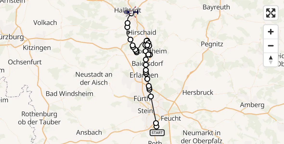 Flugroute Polizeihubschrauber Schwanstetten - Bamberg-Breitenau Flugplatz, 27 August 2026, 07:15