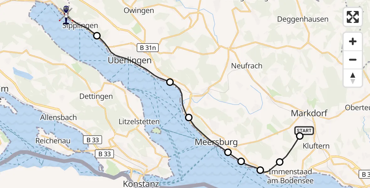 Flugroute Polizeihubschrauber Markdorf Segelflugplatz - Sipplingen, 27 August 2026, 07:24