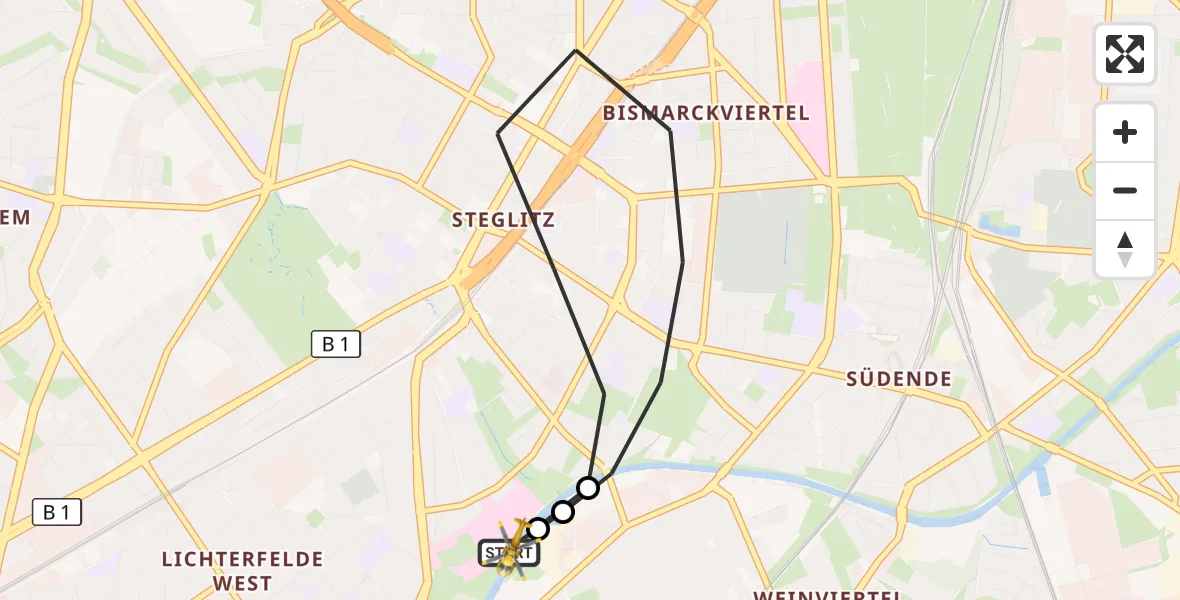 Flugroute Rettungshubschrauber Charité Clinic Benjamin Franklin Campus - Charité Clinic Benjamin Franklin Campus, 27 August 2026, 07:27