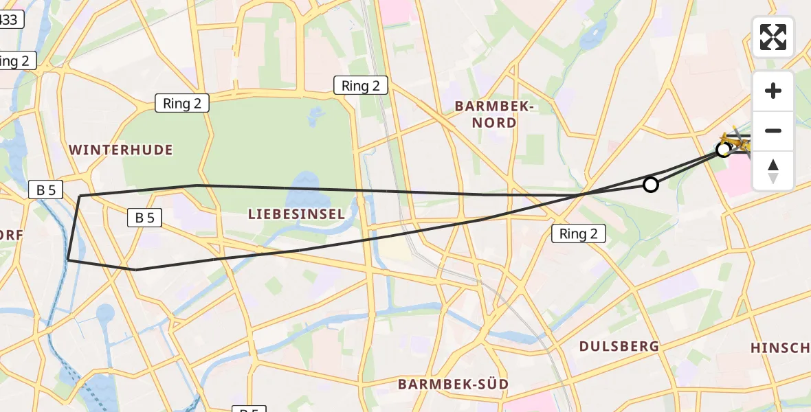 Flugroute Rettungshubschrauber Hamburg Military Hospital - Hamburg Military Hospital, 27 August 2026, 07:27