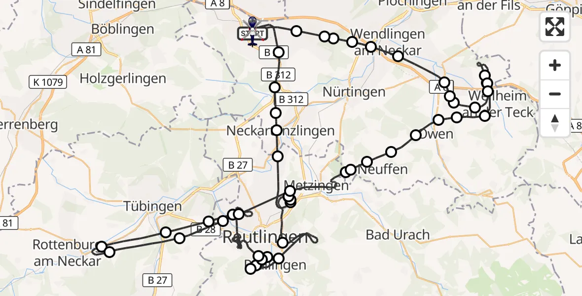Flugroute Polizeihubschrauber Flughafen Stuttgart - Flughafen Stuttgart, 27 August 2026, 07:27