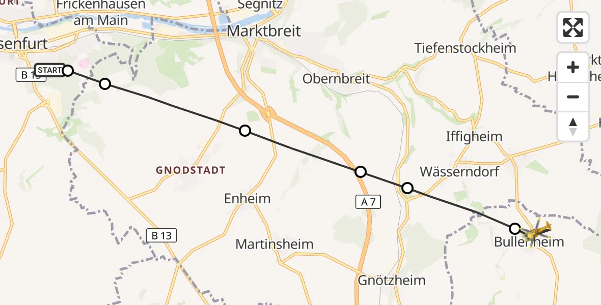 Flugroute Rettungshubschrauber Ochsenfurt - Ippesheim, 27 August 2026, 07:28