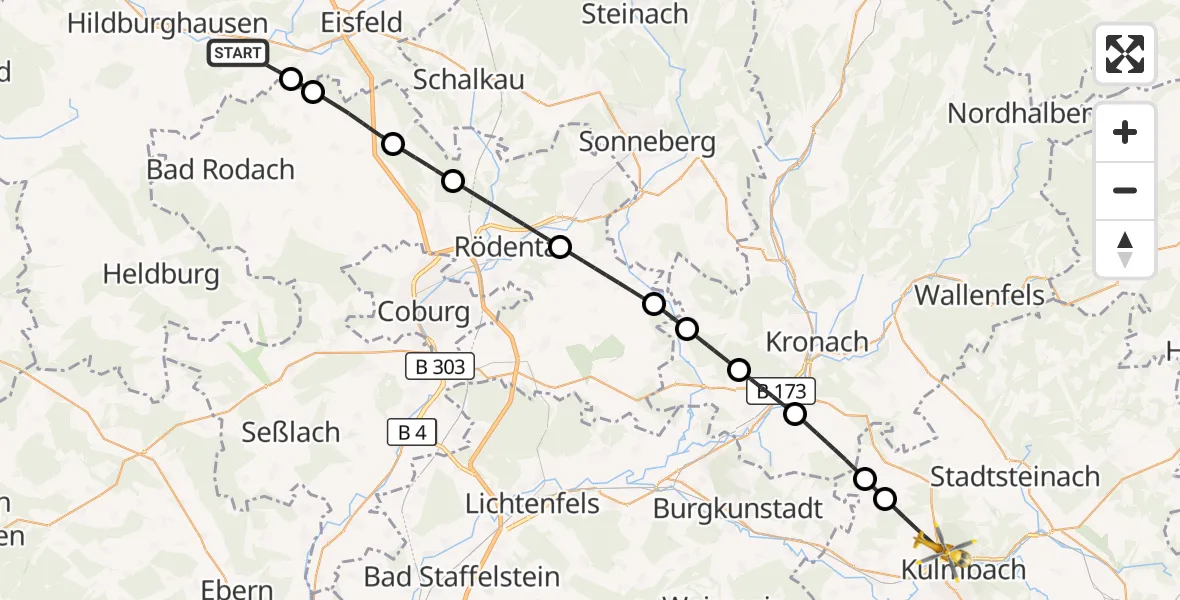 Flugroute Rettungshubschrauber Veilsdorf - Kulmbach, 27 August 2026, 07:28