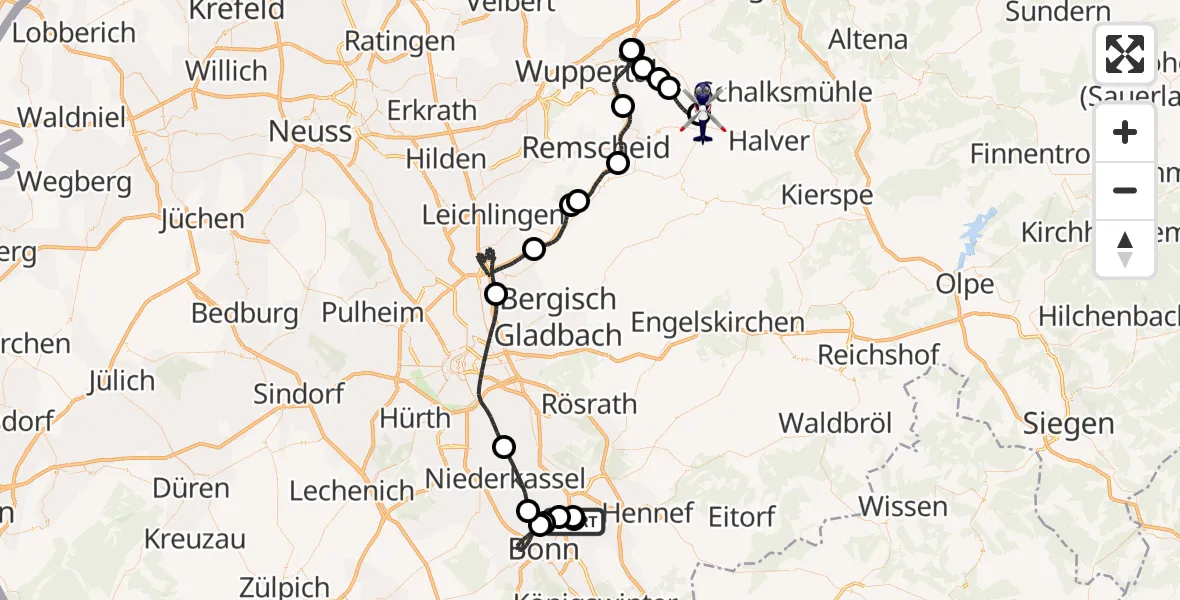 Flugroute Polizeihubschrauber Sankt Augustin - Radevormwald-Leye Segelfluggelände, 27 August 2026, 07:29