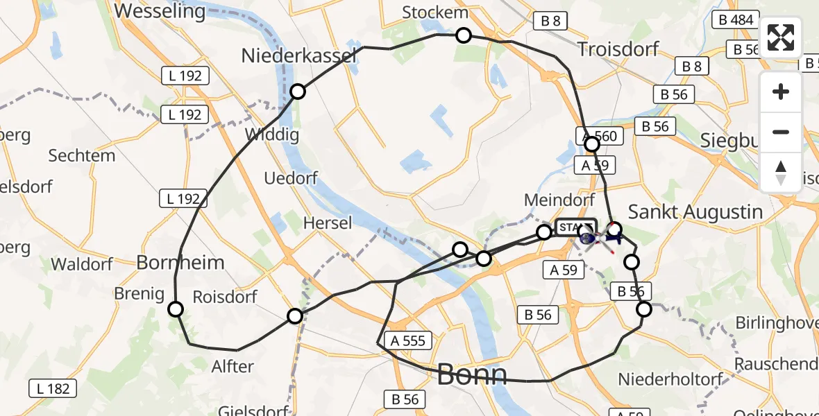 Flugroute Polizeihubschrauber Sankt Augustin - Sankt Augustin, 27 August 2026, 07:35