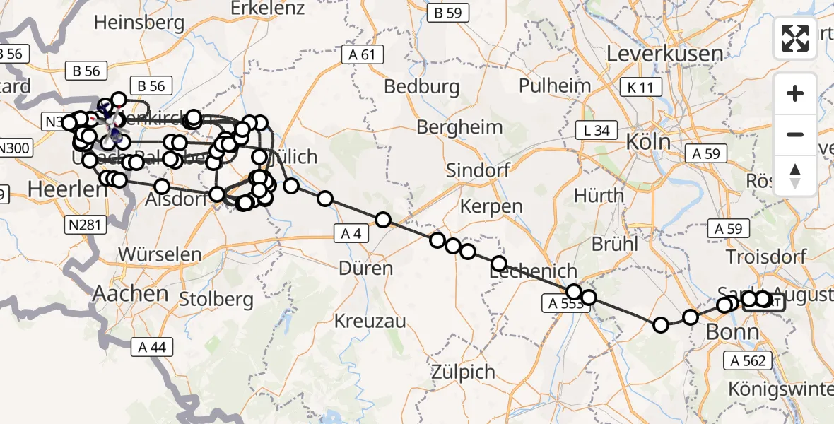 Flugroute Polizeihubschrauber Sankt Augustin - Militärflugplatz Geilenkirchen, 27 August 2026, 07:37