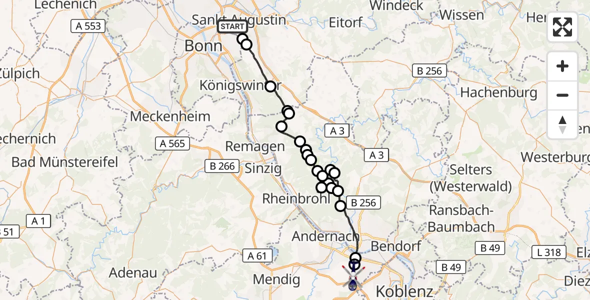 Flugroute Polizeihubschrauber Sankt Augustin - Mülheim-Kärlich, 27 August 2026, 07:38