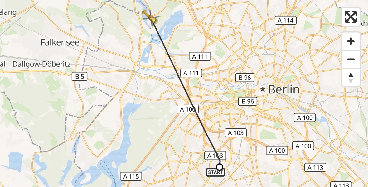 Flugroute Rettungshubschrauber Charité Clinic Benjamin Franklin Campus - Berlin, 27 August 2026, 07:41