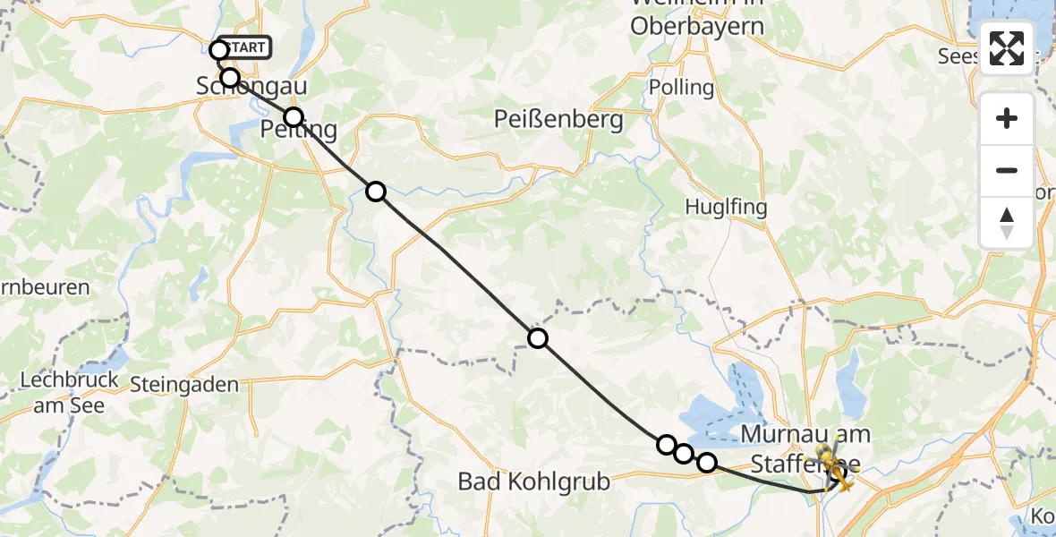 Flugroute Rettungshubschrauber Schongau - Murnau Accident Hospital, 27 August 2026, 07:44