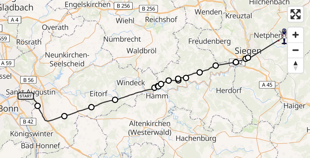 Flugroute Polizeihubschrauber Sankt Augustin - Netphen, 27 August 2026, 07:58