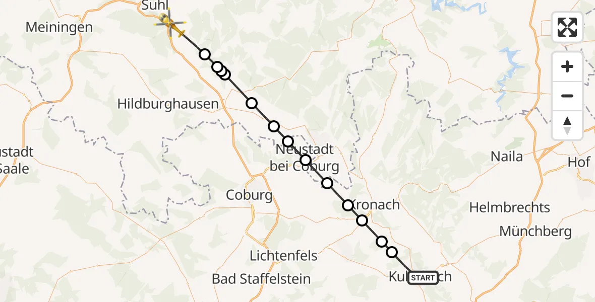 Flugroute Rettungshubschrauber Kulmbach - Schleusingen, 27 August 2026, 08:10