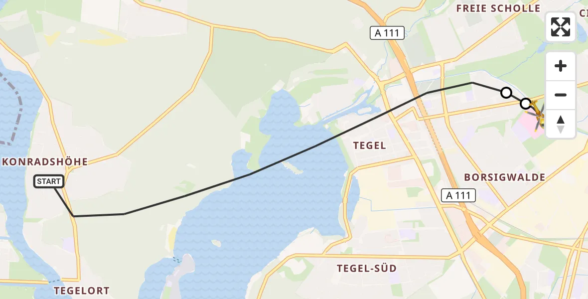 Flugroute Rettungshubschrauber Berlin - Vivantes Humboldt Clinic, 27 August 2026, 08:11