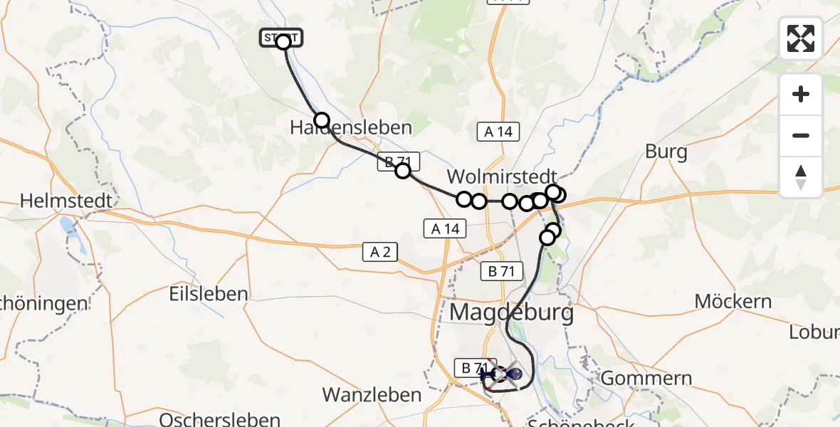 Flugroute Polizeihubschrauber Calvörde - Magdeburg City Flugplatz, 27 August 2026, 08:18