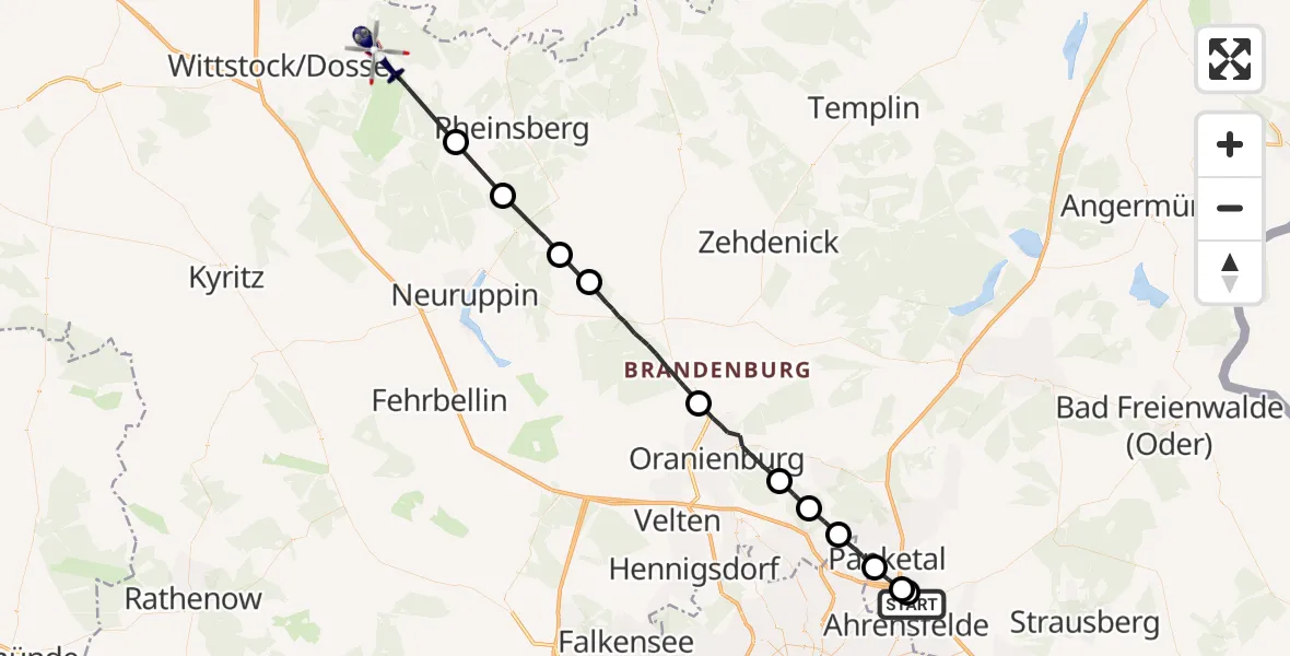 Flugroute Polizeihubschrauber Ahrensfelde - Wittstock/Dosse, 27 August 2026, 08:19