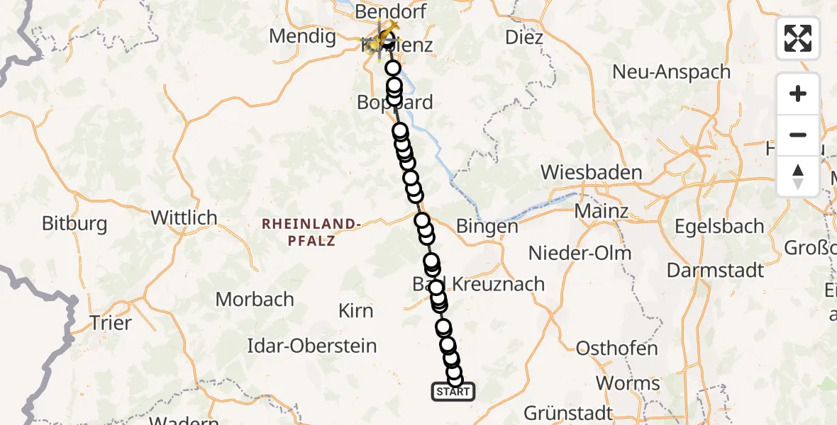 Flugroute Rettungshubschrauber Rockenhausen - Koblenz, 27 August 2026, 08:19
