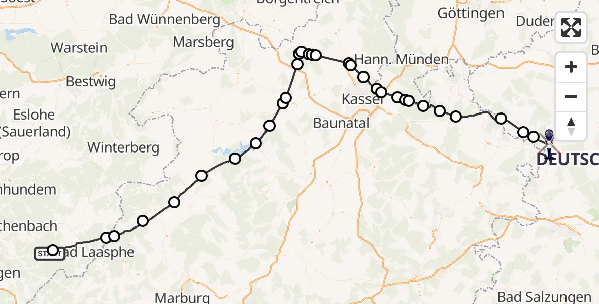 Flugroute Polizeihubschrauber Netphen - Südeichsfeld, 27 August 2026, 08:29