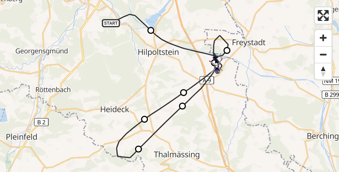 Flugroute Polizeihubschrauber Roth - Hilpoltstein, 27 August 2026, 08:29