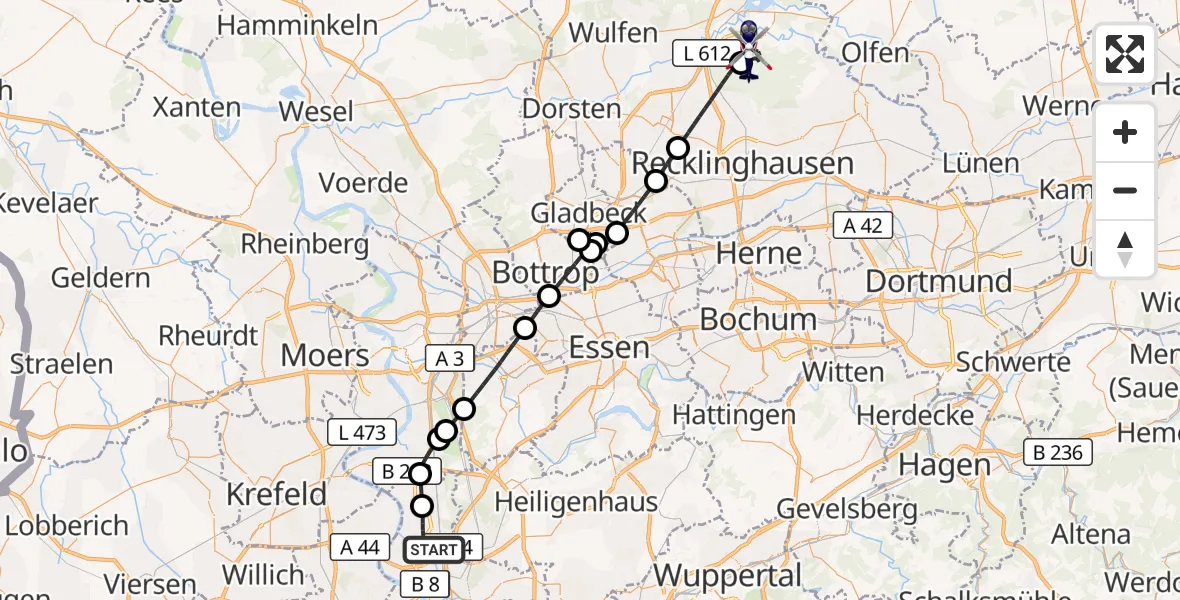 Flugroute Polizeihubschrauber Düsseldorf Flughafen - Haltern am See, 27 August 2026, 08:30