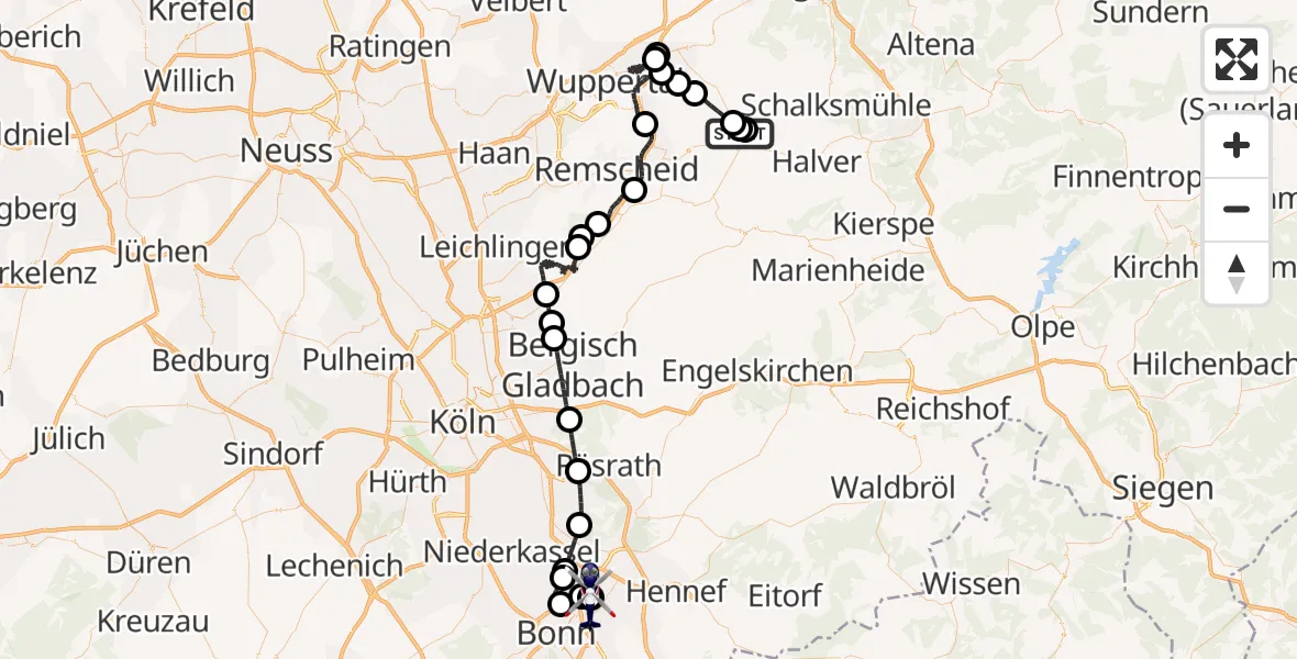 Flugroute Polizeihubschrauber Radevormwald-Leye Segelfluggelände - Sankt Augustin, 27 August 2026, 08:31