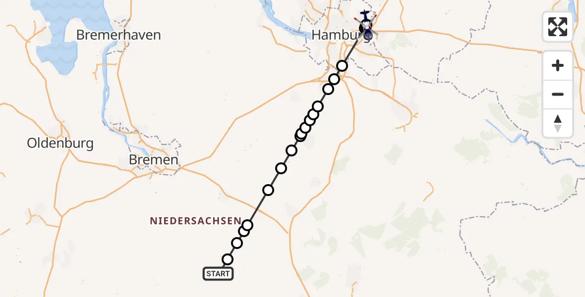 Flugroute Polizeihubschrauber Nienburg (Weser) - Wilhelmstift Catholic Children's Hospital, 27 August 2026, 08:32