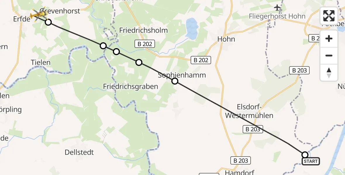 Flugroute Ambulanzhubschrauber Hörsten - Erfde, 27 August 2026, 08:33