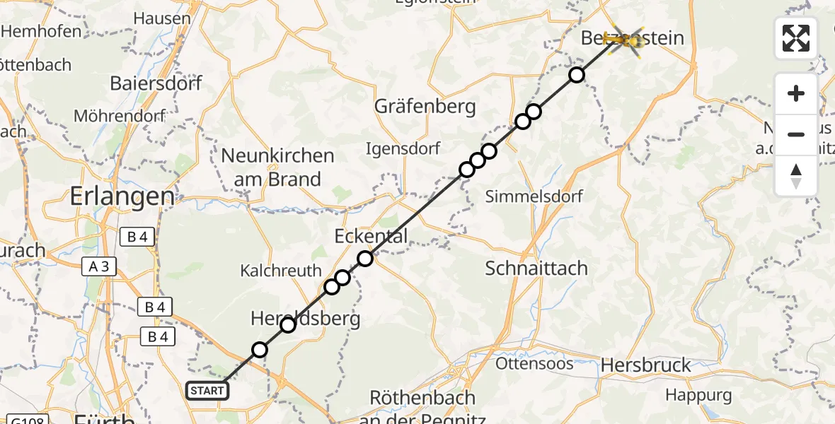 Flugroute Rettungshubschrauber Flughafen Nuremberg - Betzenstein, 27 August 2026, 08:42