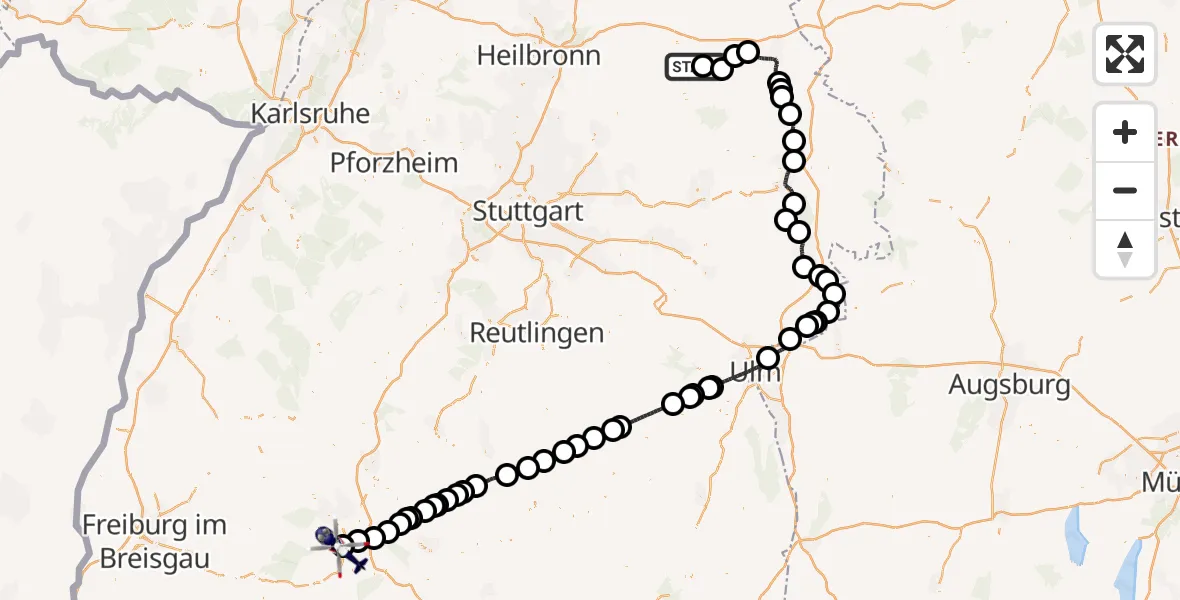 Flugroute Polizeihubschrauber Adolf Würth Flughafen - Donaueschingen-Villingen Flugplatz, 27 August 2026, 08:44