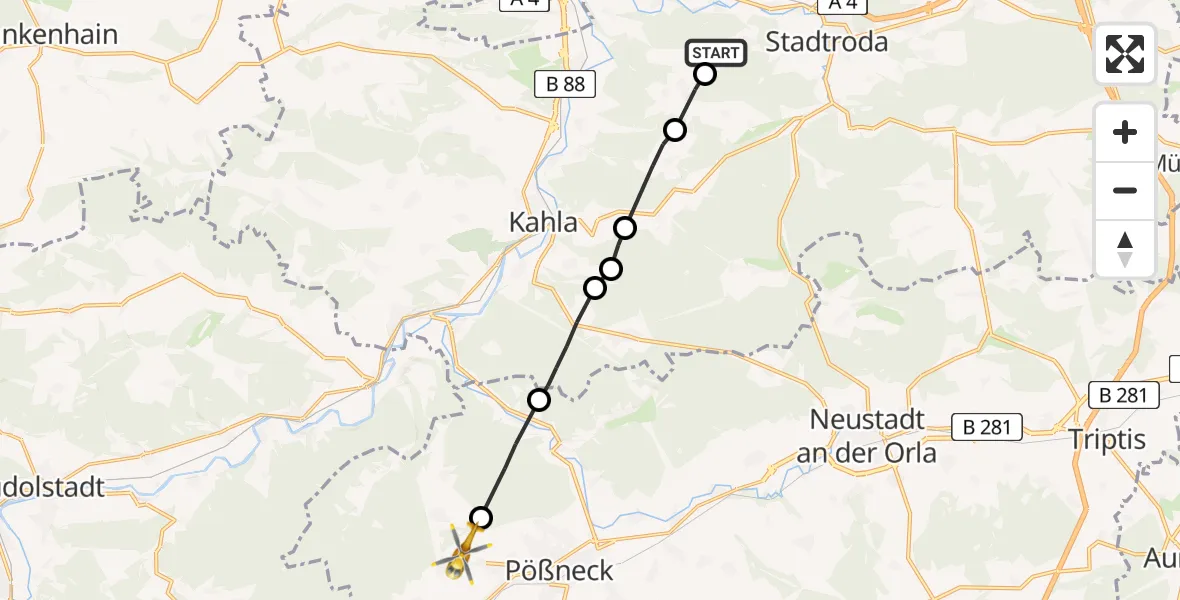 Flugroute Rettungshubschrauber Rausdorf - Pößneck, 27 August 2026, 08:45