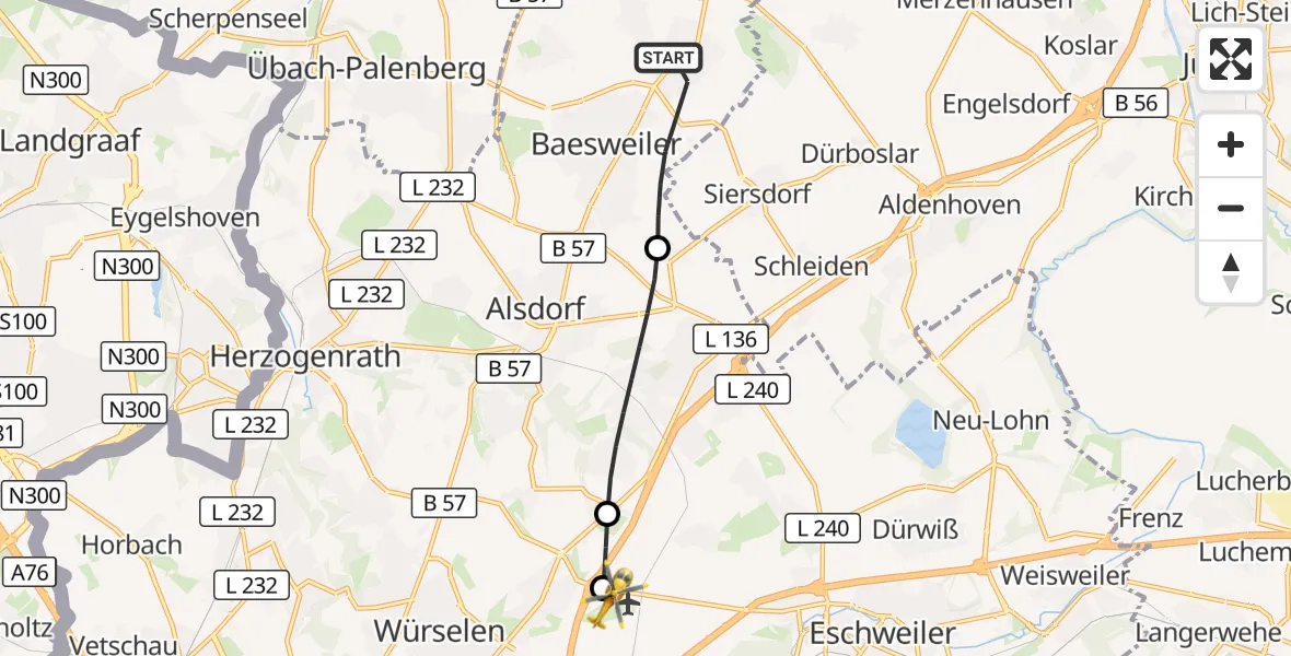 Flugroute Rettungshubschrauber Baesweiler - Aachen-Merzbrück Flughafen, 27 August 2026, 08:48