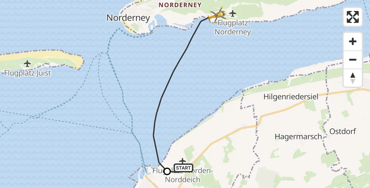 Flugroute Ambulanzhubschrauber Norden - Noordzee, 27 August 2026, 08:50