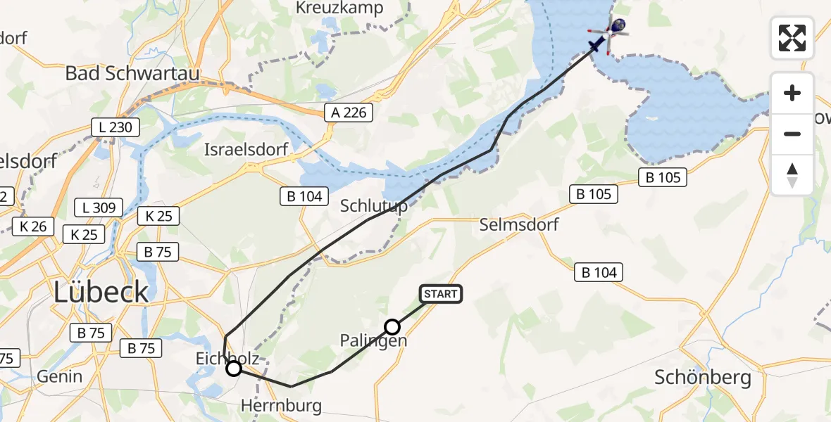 Flugroute Polizeihubschrauber Selmsdorf - Lübeck, 27 August 2026, 09:12