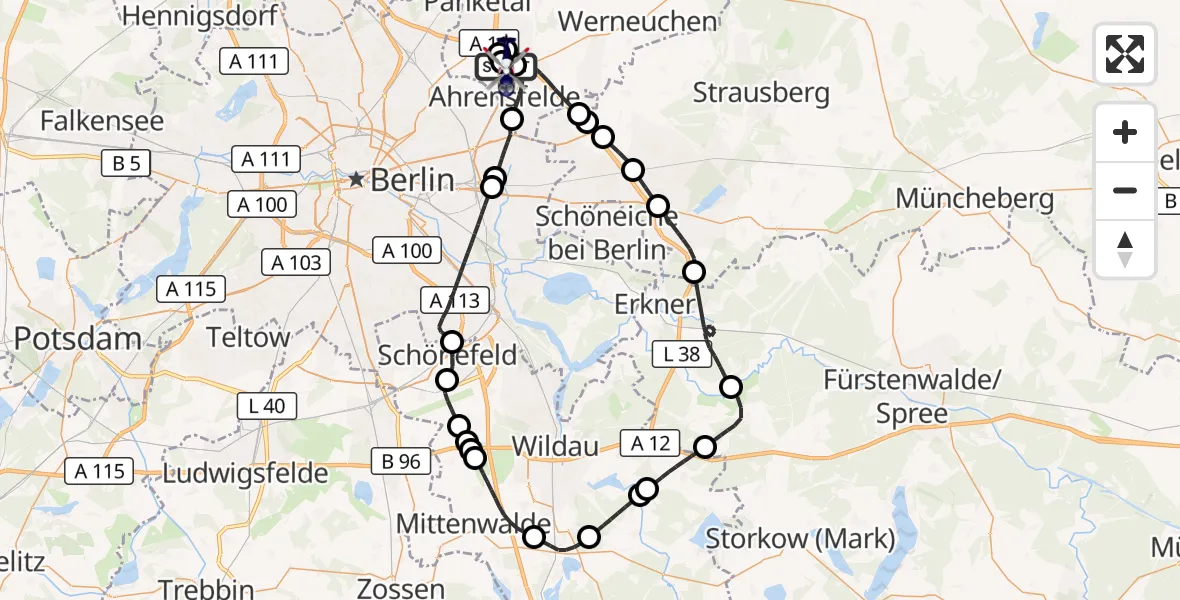 Flugroute Polizeihubschrauber Ahrensfelde Hubschrauberlandeplatz - Ahrensfelde Hubschrauberlandeplatz, 27 August 2026, 09:19